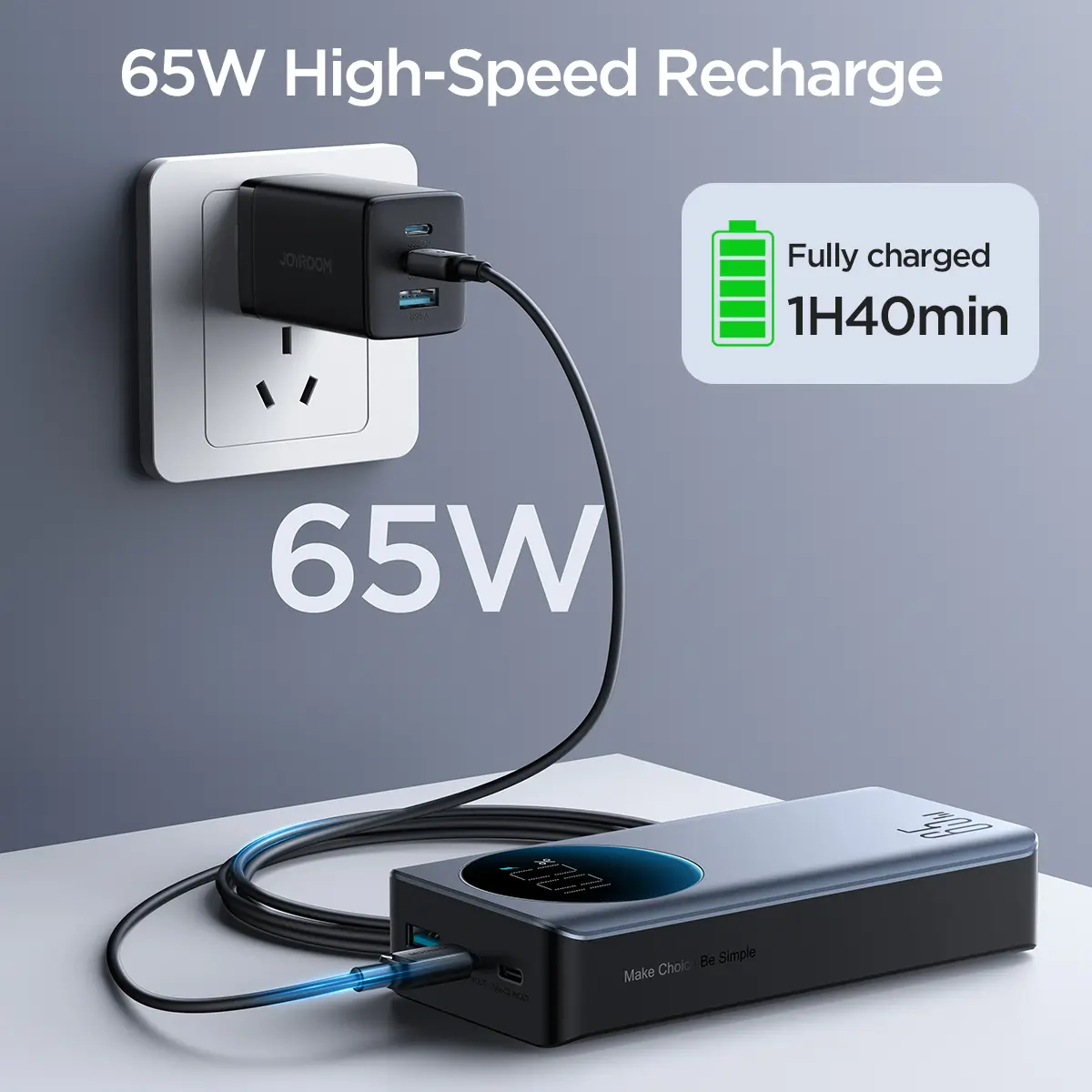 Picture of Joyroom JR-PBF05 65W Digital Display Fast Charging Power Bank 30000mAh -Black - Black