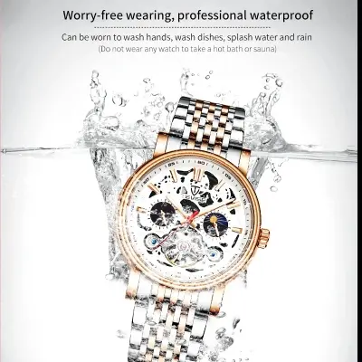 Picture of TEVISE T867 Luxury Branded Automatic Wrist Watches Stainless Steel Men Skeleton Watch - Black