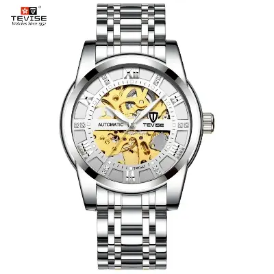 Picture of TEVISE T9005A Automatic Skeleton Diamond Scale Luminous Men Mechanical Watch - Silver - Silver