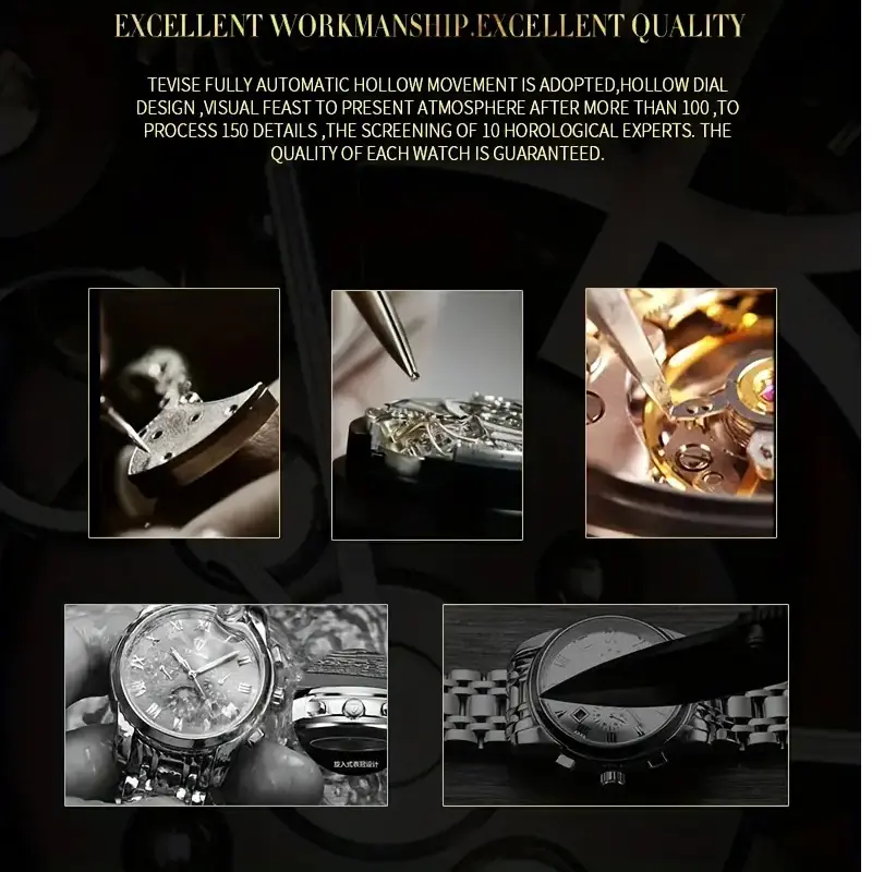 Picture of TEVISE T9005A Automatic Skeleton Diamond Scale Luminous Men Mechanical Watch - Silver - Silver