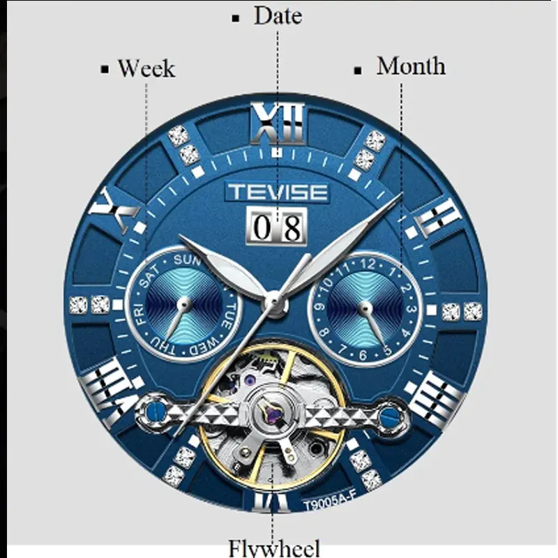 Picture of Tevise T9005Big Classic Business Design Mechanical Luxury watch for Men - Silver Blue - Blue