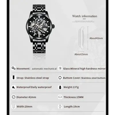 Picture of Tevise T9005E Hollow-out Luminous Stainless Steel Automatic Mechanical Watch - Silver Blue - Blue