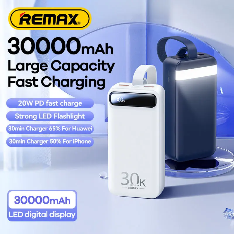 Picture of REMAX RPP-522 20W+22.5W PD+QC Powerbank 30000mAh Portable Smart Multi-Compatible Fast Charging Power Bank - Blue