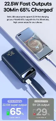 Picture of REMAX RPP-522 20W+22.5W PD+QC Powerbank 30000mAh Portable Smart Multi-Compatible Fast Charging Power Bank - Blue