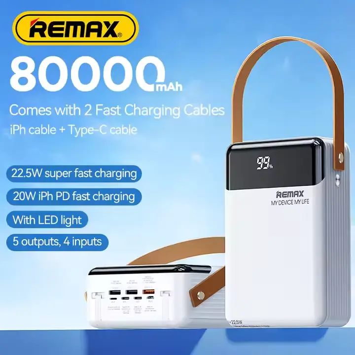 Picture of REMAX RPP-566 LESU II Series 20W+22.5W Cabled FAST CHARGING 80000mAh Power Bank - Black