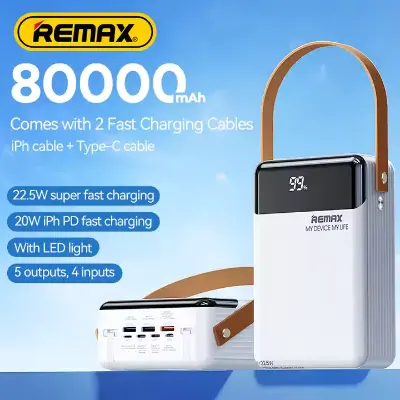 Picture of REMAX RPP-566 LESU II Series 20W+22.5W Cabled FAST CHARGING 80000mAh Power Bank - Black