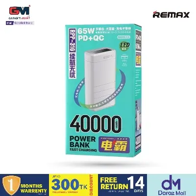Picture of REMAX RPP-310 Dinba Series 65W PD+QC Fast Charging 40000mAh Power Bank - White