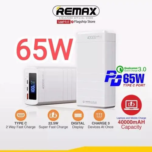 Picture of REMAX RPP-310 Dinba Series 65W PD+QC Fast Charging 40000mAh Power Bank - White