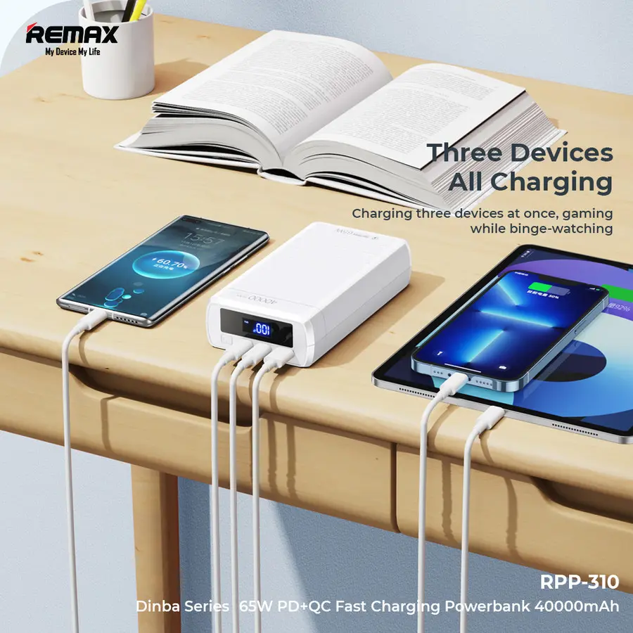 Picture of REMAX RPP-310 Dinba Series 65W PD+QC Fast Charging 40000mAh Power Bank - White