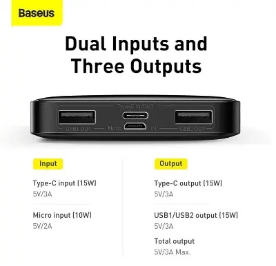 Picture of BASEUS BIPOW 10000mAh 15W Digital Display Fast Charging Power Bank - Black - Black
