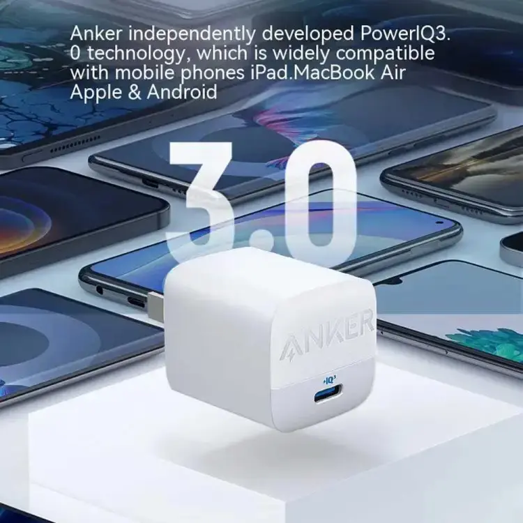 Picture of Anker 313 GaN 30W PIQ 3.0 Foldable Fast Charger - White - White