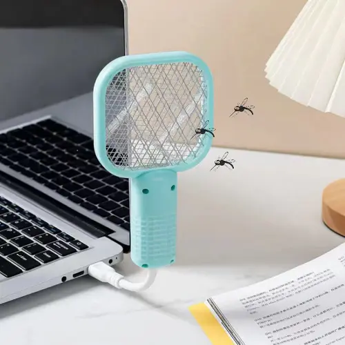 Picture of Electric Shock Mosquito Swatter Trap Pest Control UV Light USB Insect Racket Mini Portable Fly Bug Zapper Bedroom - White