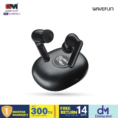 Picture of Wavefun Star 2 ANC Bluetooth Earphone V5.3 Wireless Headphones Digital Display Active Noise Cancelling Earbuds Super Bass - Black - Black