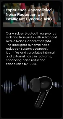 Picture of Wavefun Star 2 ANC Bluetooth Earphone V5.3 Wireless Headphones Digital Display Active Noise Cancelling Earbuds Super Bass - Black - Black