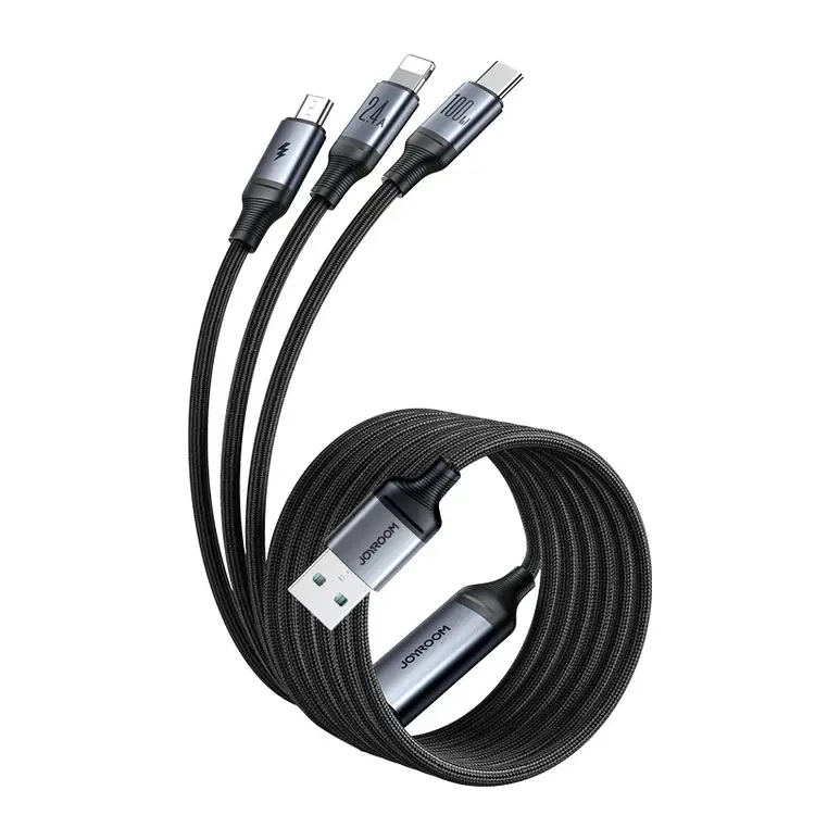 Picture of Joyroom S-A21 Speedy Series 100W 3-in-1 Fast Charging Cable (USB-A to Lightning+Type-C+Micro) 1.2m-Black