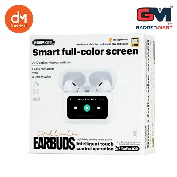 Picture of REMAX Cozypods W30N Noise-Cancelling True Wireless Earbuds with Touch Screen - White - White