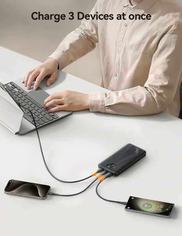 Picture of JOYROOM JR-PBF15 22.5W 10000mAh LED Fast Charging Power Bank with Cable - Black - Black