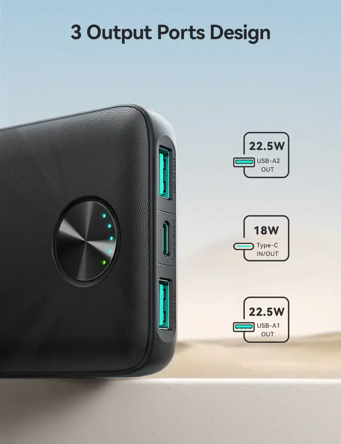 Picture of JOYROOM JR-PBF15 22.5W 10000mAh LED Fast Charging Power Bank with Cable - Black - Black