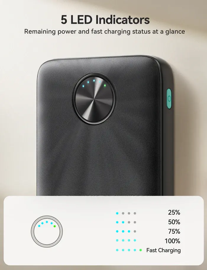 Picture of JOYROOM JR-PBF15 22.5W 10000mAh LED Fast Charging Power Bank with Cable - Black - Black