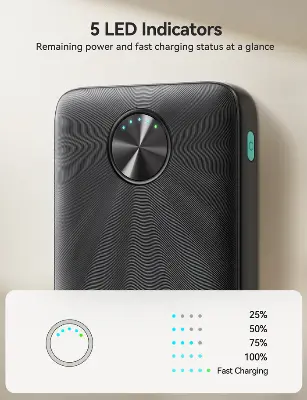 Picture of JOYROOM JR-PBF15 22.5W 10000mAh LED Fast Charging Power Bank with Cable - Black - Black