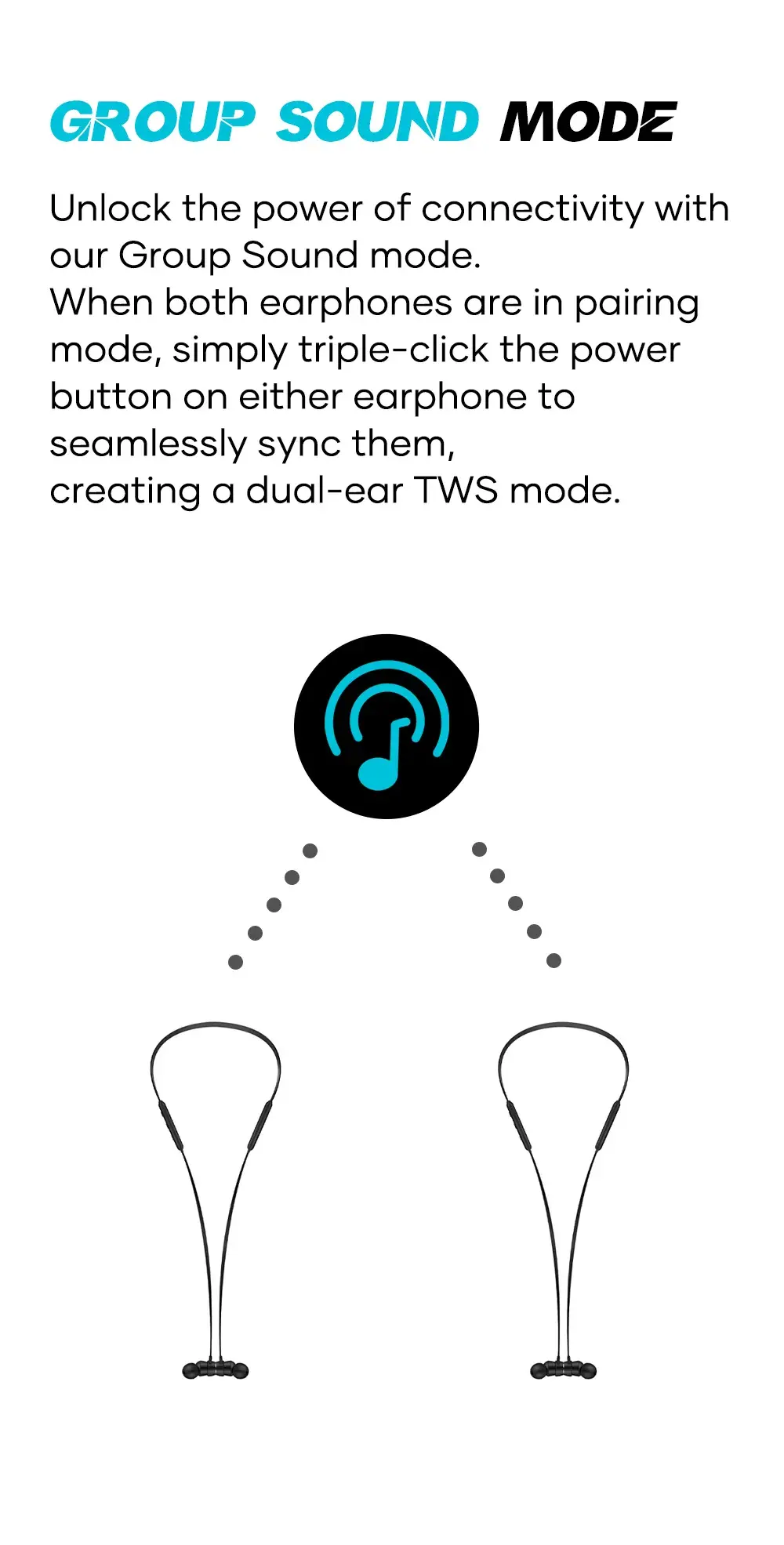 Picture of Wavefun Flex Pro 2024 Quick Charging Neckband Bluetooth Headphones V5.3 Earbuds Type C Music and Gaming Dual Mode TWS Group Mode Wireless Headphones Stereo Headset for Phone Xiaomi iPhone Android - Black