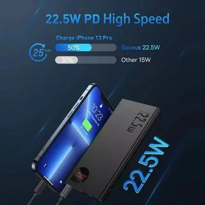 Picture of Baseus 22.5W Adaman 20000mAh Power Bank Quick Charge 4.0 + Supercharge – Black - Black