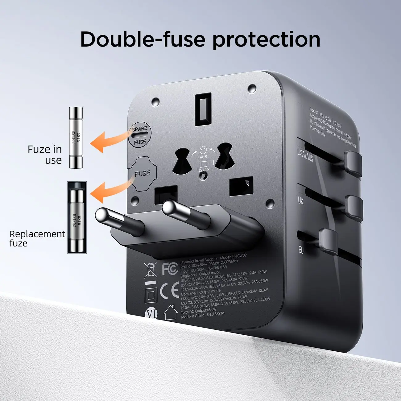 Picture of Joyroom JR-TCW01 Universal Travel Adapter-Black - Black