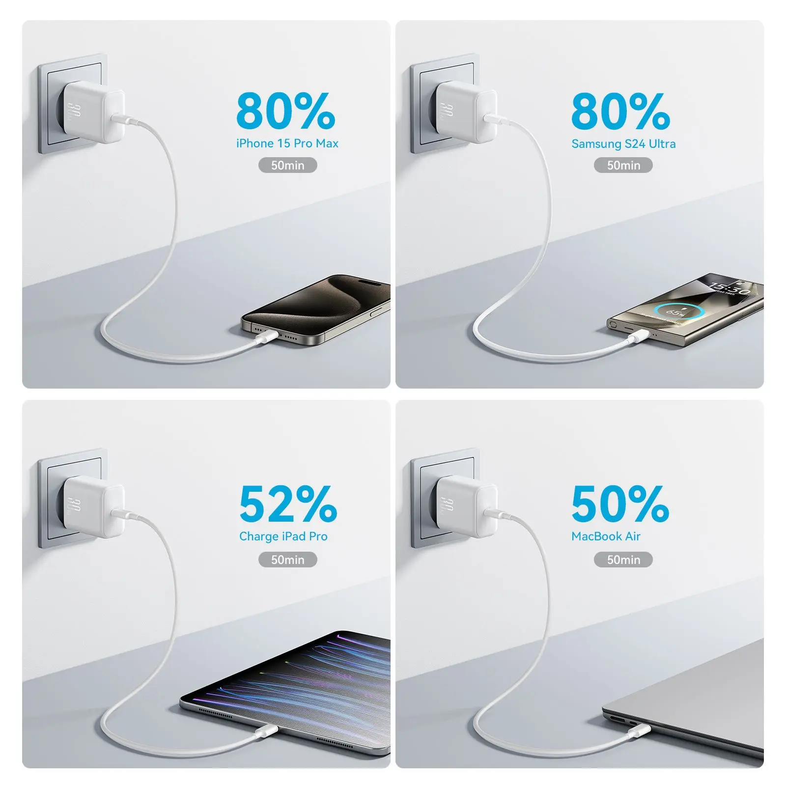 Picture of Joyroom JR-TCF24 PD 30W Charger With Type-C to Type-C Cable 1m - White - White