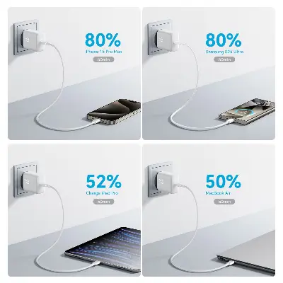 Picture of Joyroom JR-TCF24 PD 30W Charger With Type-C to Type-C Cable 1m - White - White