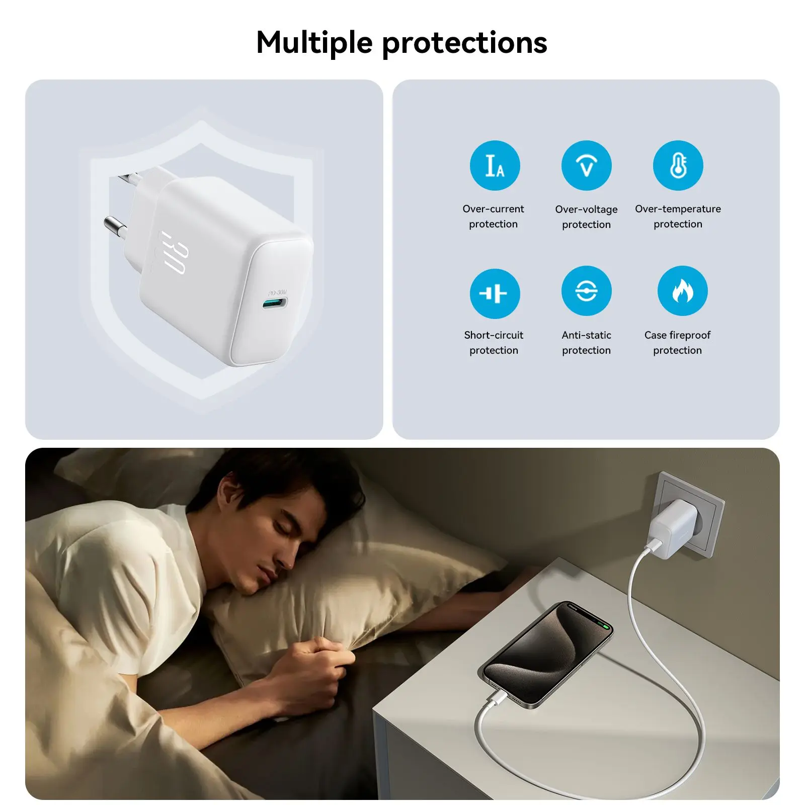 Picture of Joyroom JR-TCF24 PD 30W Charger With Type-C to Type-C Cable 1m - White - White