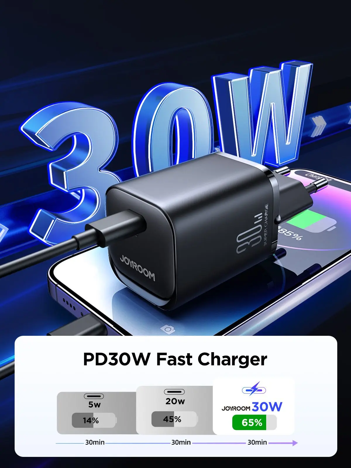 Picture of JR-TCF07EU Speed Series PD 30W Single-Port Charger (EU Plug) -Black - Black