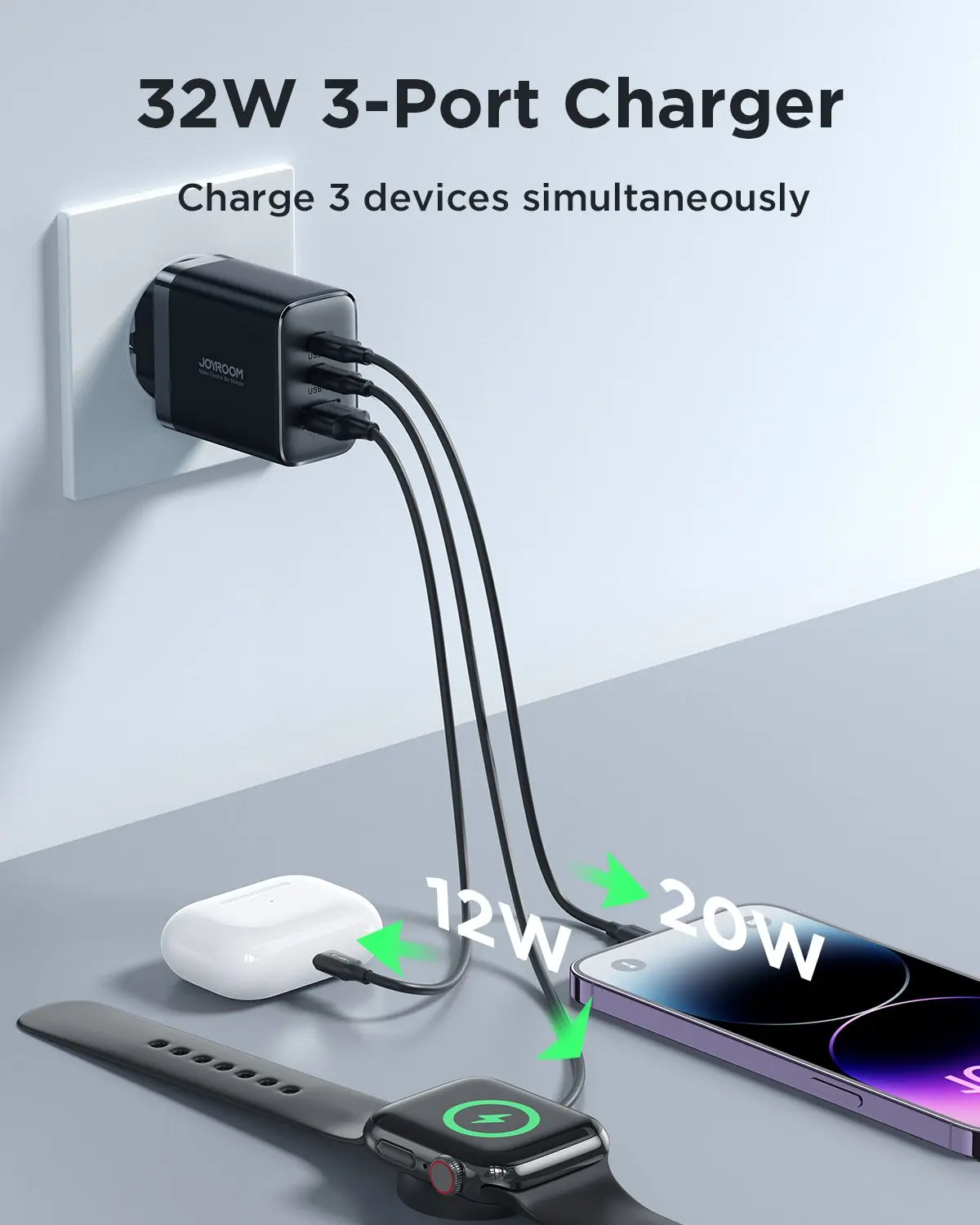 Picture of Joyroom JR-TCF10 32W 2C1A Fast Charger  (EU) -Black - Black