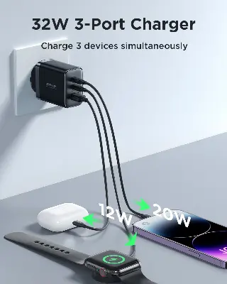 Picture of Joyroom JR-TCF10 32W 2C1A Fast Charger  (EU) -Black - Black