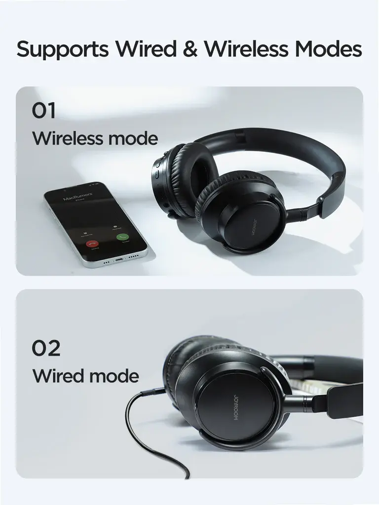 Picture of Joyroom JR-OH1 Bluetooth Headset with Noise Cancelling Microphone - Black - Black