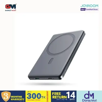Picture of Joyroom PBM08 Pro Ultra-Slim 10000mAh Magnetic Wireless Power Bank with 20W Charging Dual Port with Type-C & Lightning Plug - Compact and Durable - Black