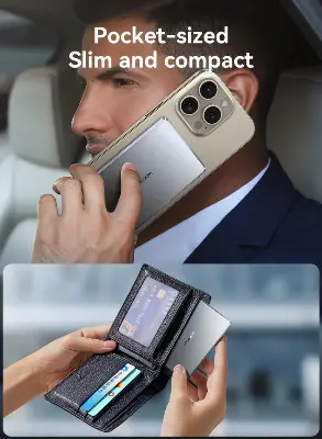 Picture of Joyroom PBM08 Pro Ultra-Slim 10000mAh Magnetic Wireless Power Bank with 20W Charging Dual Port with Type-C & Lightning Plug - Compact and Durable - Black