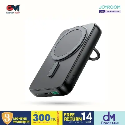 Picture of JOYROOM JR-W050 20W PD3.0 Fast Charging Power Bank 10000mAh Magnetic Wireless Charger External Battery Pack with Ring Holder Kickstand-  Black - Black