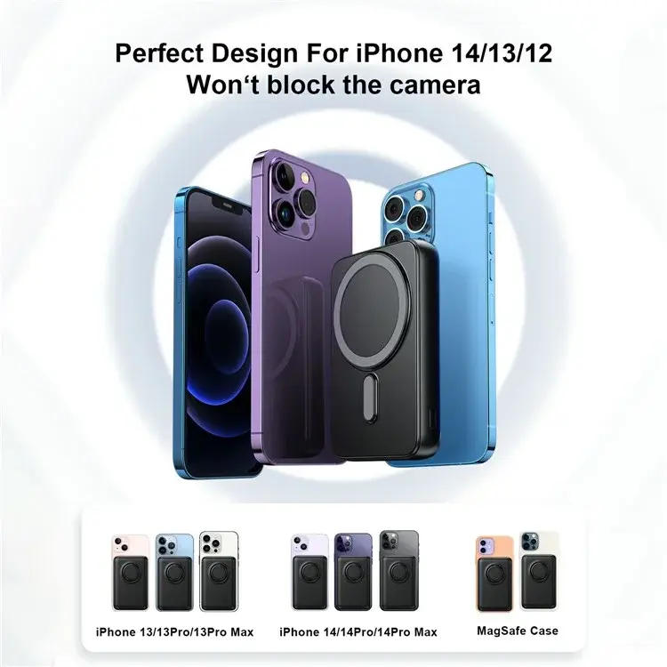 Picture of JOYROOM JR-W050 20W PD3.0 Fast Charging Power Bank 10000mAh Magnetic Wireless Charger External Battery Pack with Ring Holder Kickstand-  Black - Black