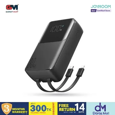 Picture of Joyroom JR-PBC06 30W Mini  10000mAh Power Bank with Dual Cables - Black - Black