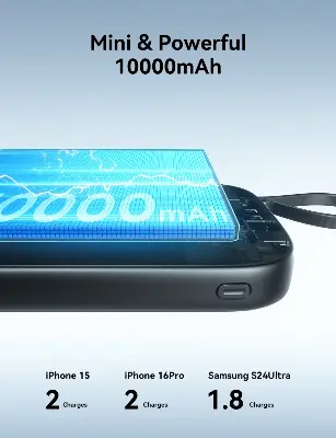 Picture of Joyroom JR-PBF18 22.5W Powerbank 10000mAh With Lightning Cable - Black - Black