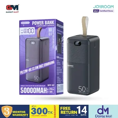 Picture of Remax RPP-117 Piloteer Series 50000mAh 27W Fast Charging (PD 27W+QC 22.5W) Power Bank - Black - Black