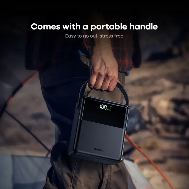 Picture of Remax FP-1 Portable 27W/22.5W Fast Charging Power Bank 100000mAh (1 Lakh mAh) with LED Light - LED Lamp, 100% Original, 90-Day Warranty, Free Return - Black