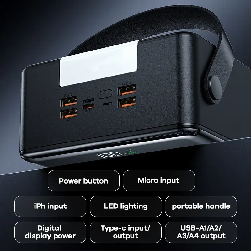 Picture of Remax FP-1 Portable 27W/22.5W Fast Charging Power Bank 100000mAh (1 Lakh mAh) with LED Light - LED Lamp, 100% Original, 90-Day Warranty, Free Return - Black