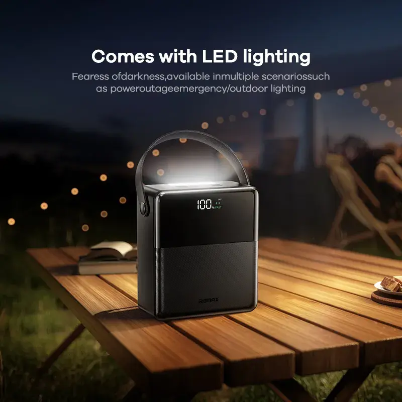 Picture of Remax FP-1 Portable 27W/22.5W Fast Charging Power Bank 100000mAh (1 Lakh mAh) with LED Light - LED Lamp, 100% Original, 90-Day Warranty, Free Return - Black