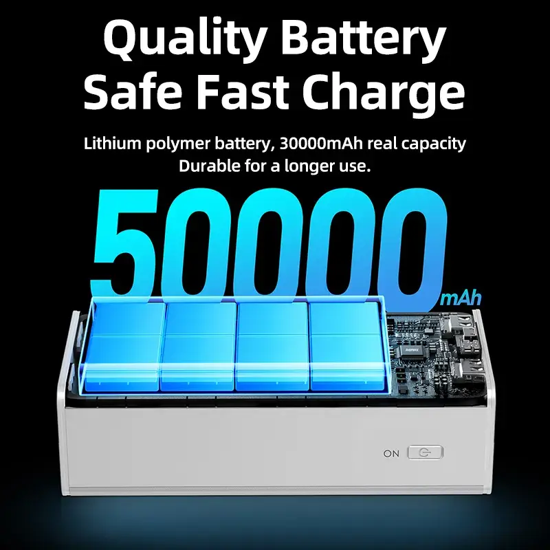 Picture of Remax RPP-321 PD20W+QC22.5W Fast Charging Portable 50000mAh Digital LED Power Bank- Black - Black