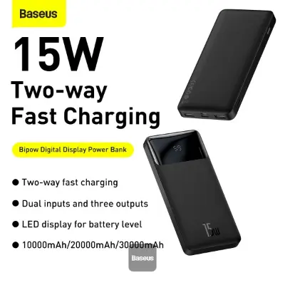 Picture of Baseus Bipow 15W Fast Charging Digital Display 10000mAh Power bank - Black - Black