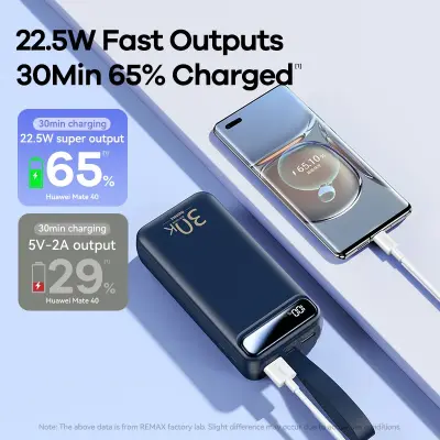 Picture of REMAX RPP-522 20W+22.5W PD+QC Powerbank 30000mAh Portable Smart Multi-Compatible Fast Charging Power Bank - Blue