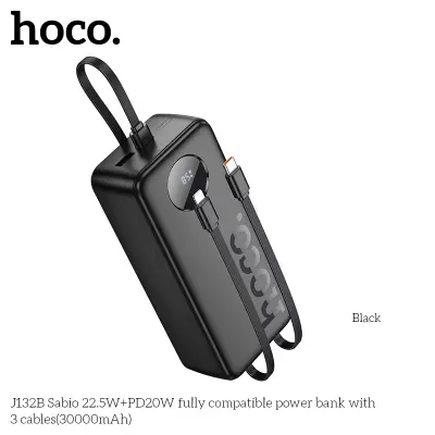 Picture of HOCO J132B 30000mAh 22.5W+PD20W Fast Charging Adapter Travel Power Bank With 3 Cables - Black