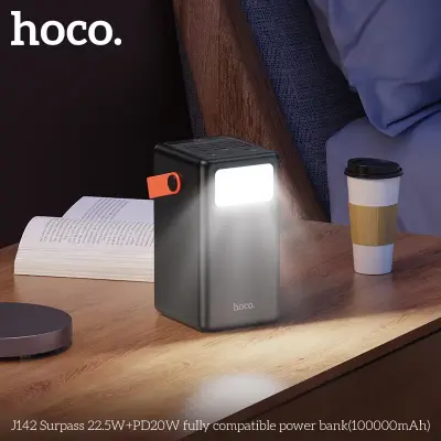 Picture of HOCO J142 100000mAh (1 Lac mAh) PD20W Fast Charge Power Bank with USB-C, Type-C, Dual USB Outputs Portable Charging Station With 14 Days Free Return & 3 Months Warranty - Black