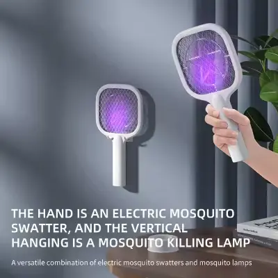 Picture of Mini Portable Electric Mosquito Swatter Racket Rechargeable Automatic USB Electric Mosquito Swatter for Indoor - White - White